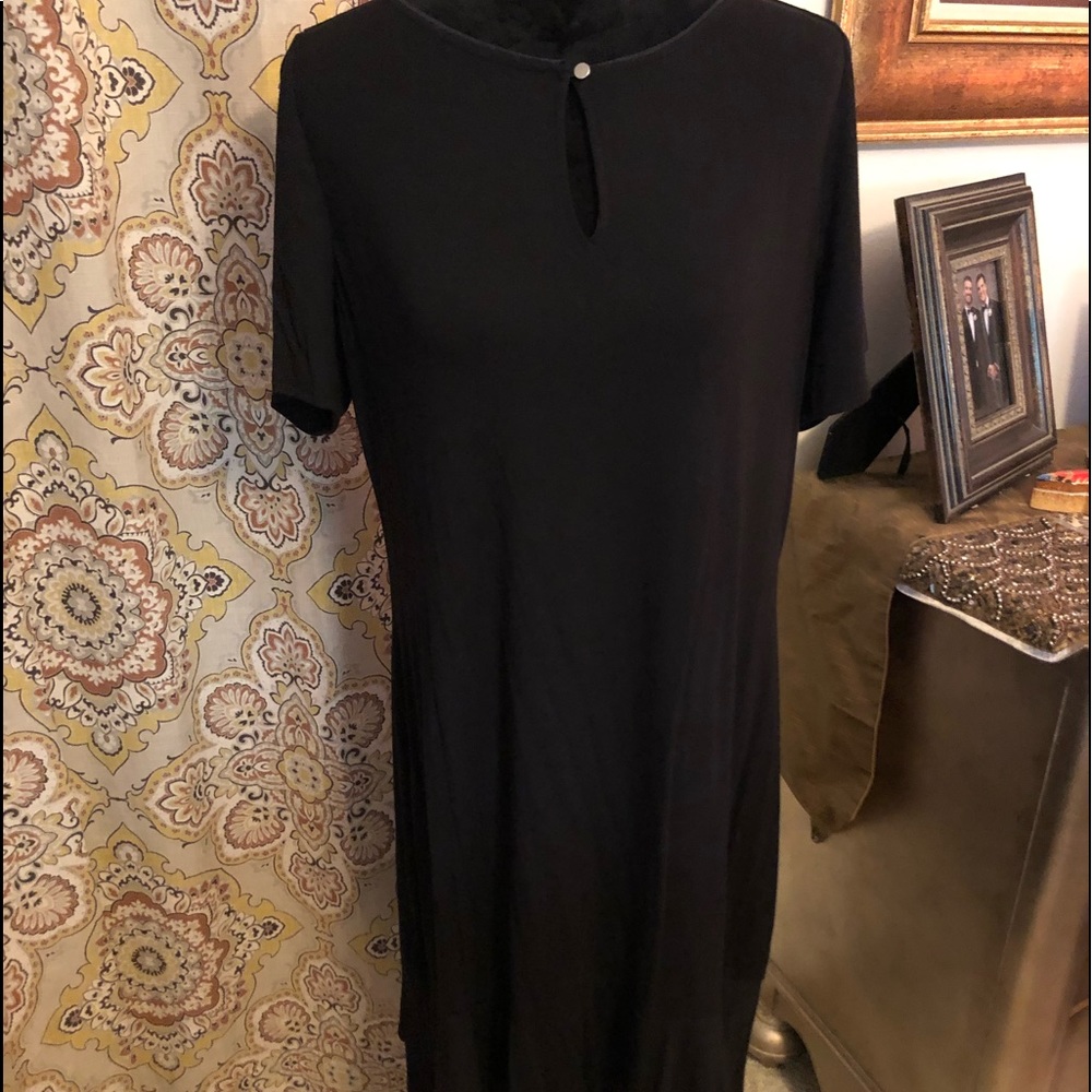 Black Knit Dress With Flared Hemline